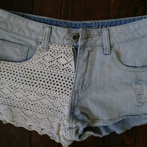 Blue Asphalt Lace and Denim Shorts